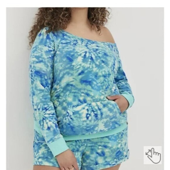 Torrid, sweatshirt off shoulder, lightweight, blue tie dye Size 3x - Picture 2 of 6